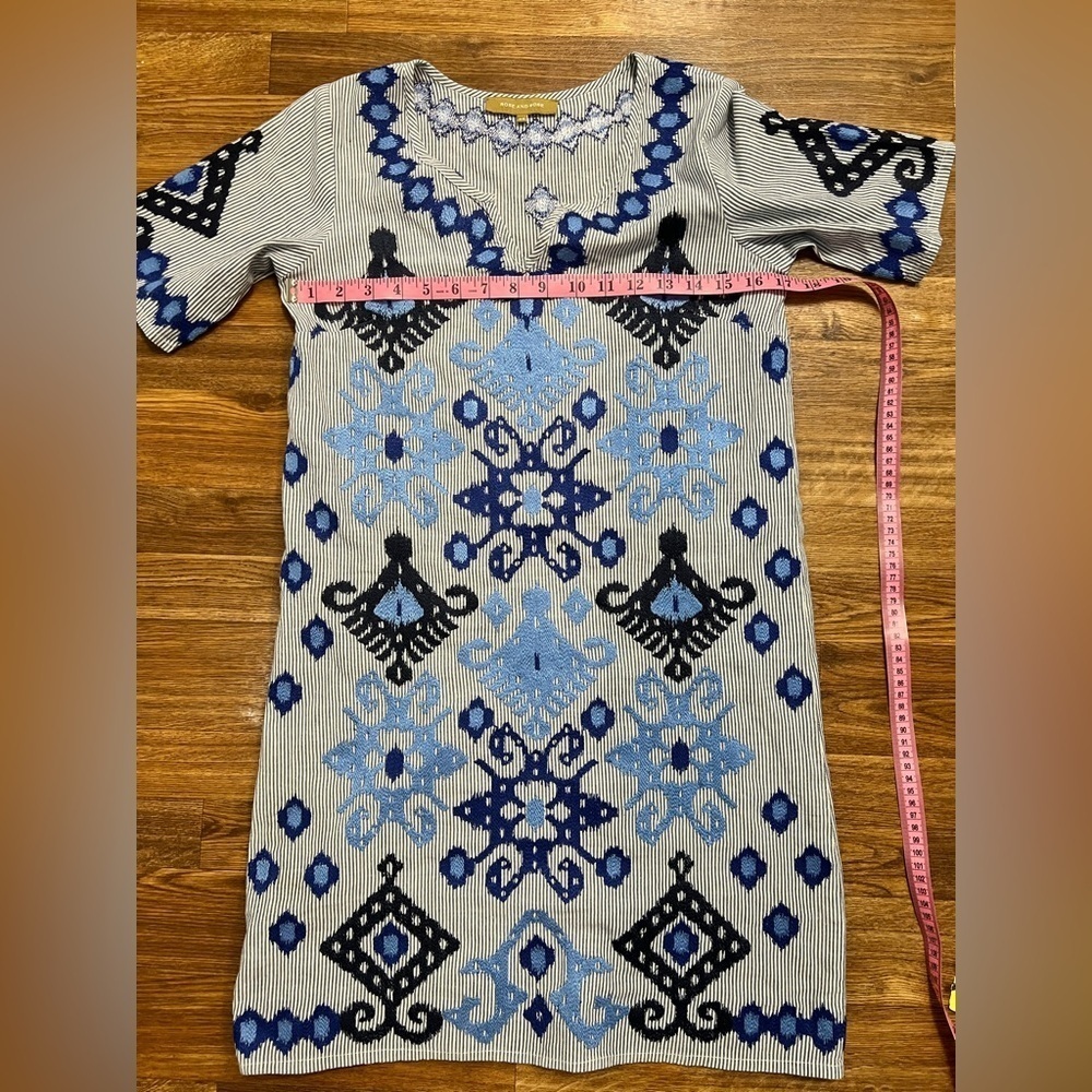 Rose and Rose preppy resort wear embroidered pinstriped tunic dress blue XS EUC - Picture 9 of 10